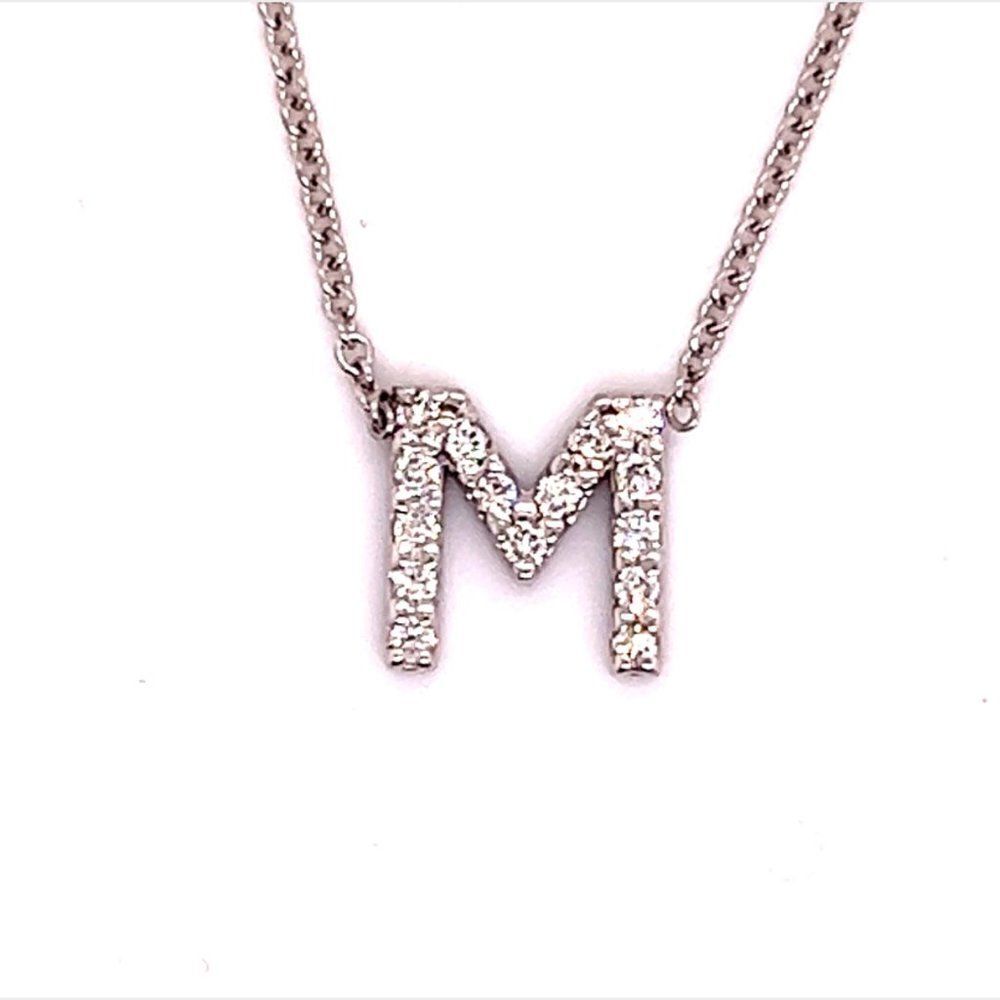 Diamond Letter "M" Pendant Necklace 18" 14k Gold 0.19TCW Certified $1,950 121278